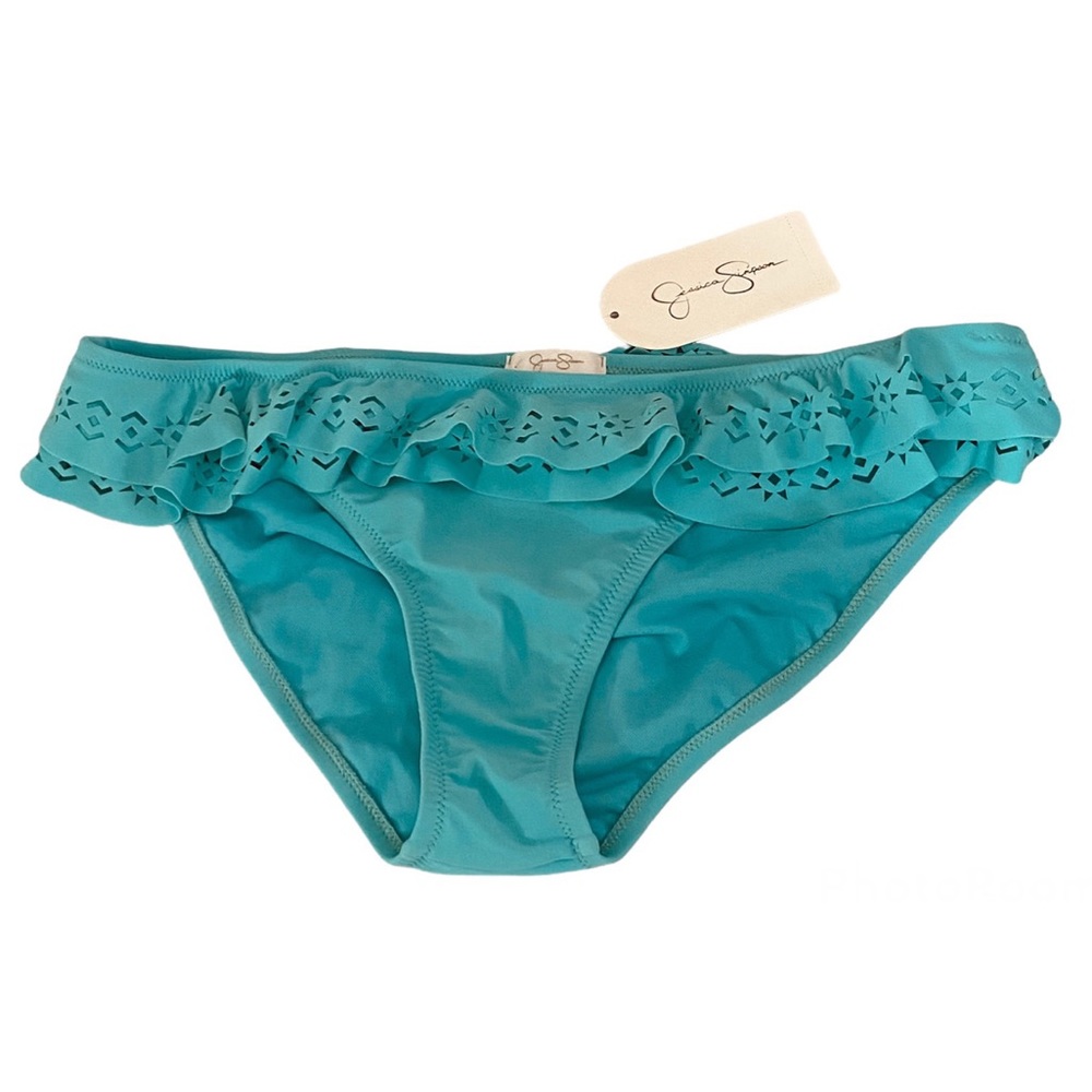 Jessica Simpson Aqua Blue Ruffle Sun Cutout Details Bikini Swim Bottoms